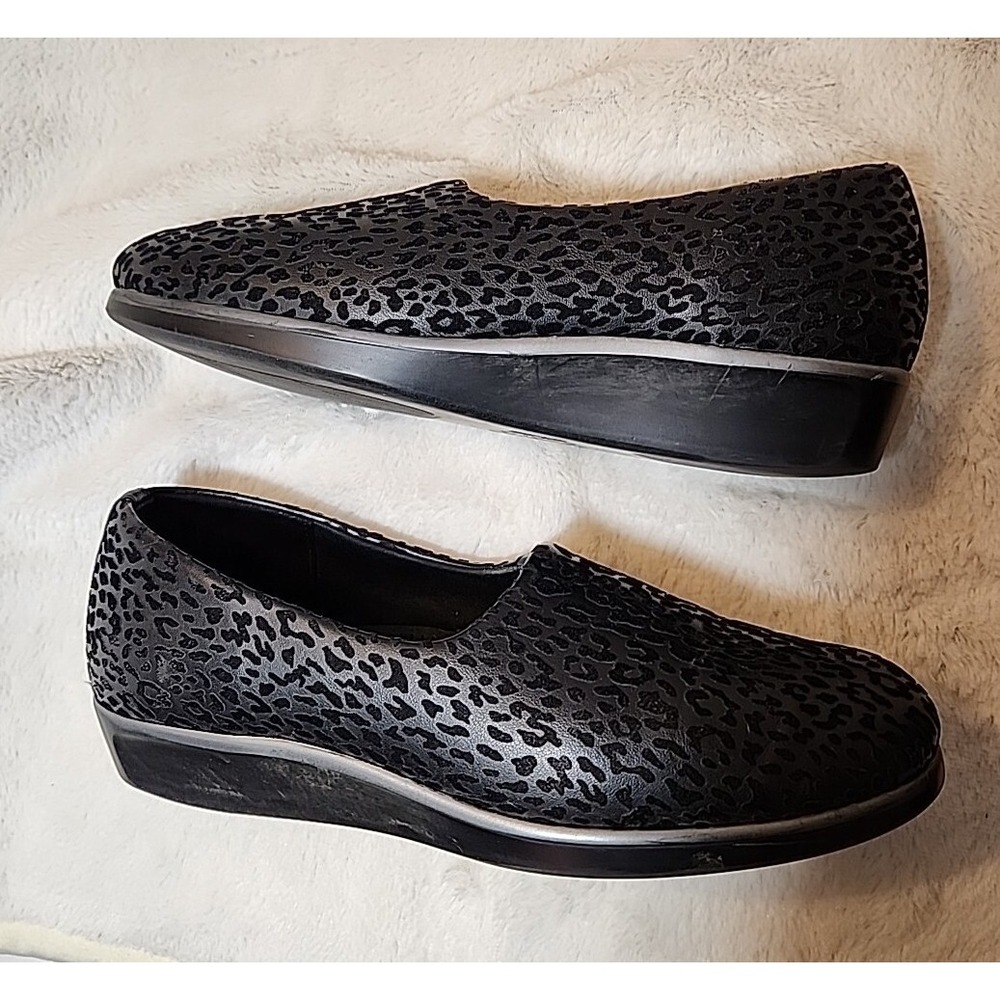 SAS Black Leopard Velour Slip On Comfort Bliss Wedge Womens Shoes 10 MSRP $148‎